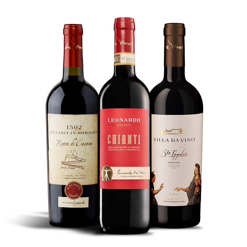 3 bottiglie di vino leonardo da vinci